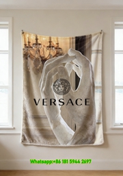 Versace Medusa Hand Sculpture Print Flannel Throw Blanket Luxury Beige Black and Gold Sofa Cover Blanket IMG_1525